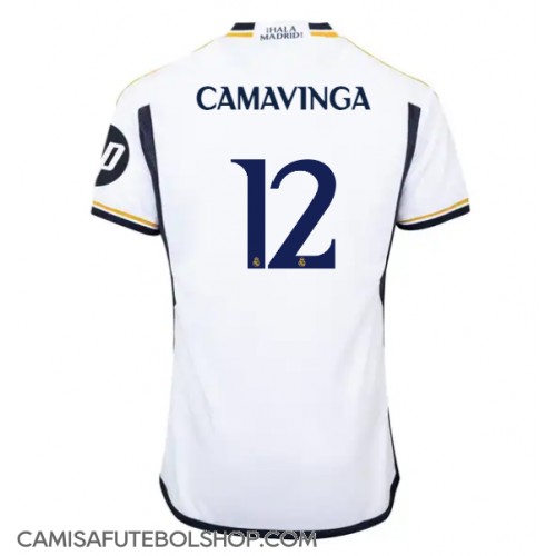 Camisa de time de futebol Real Madrid Eduardo Camavinga #12 Replicas 1º Equipamento 2023-24 Manga Curta